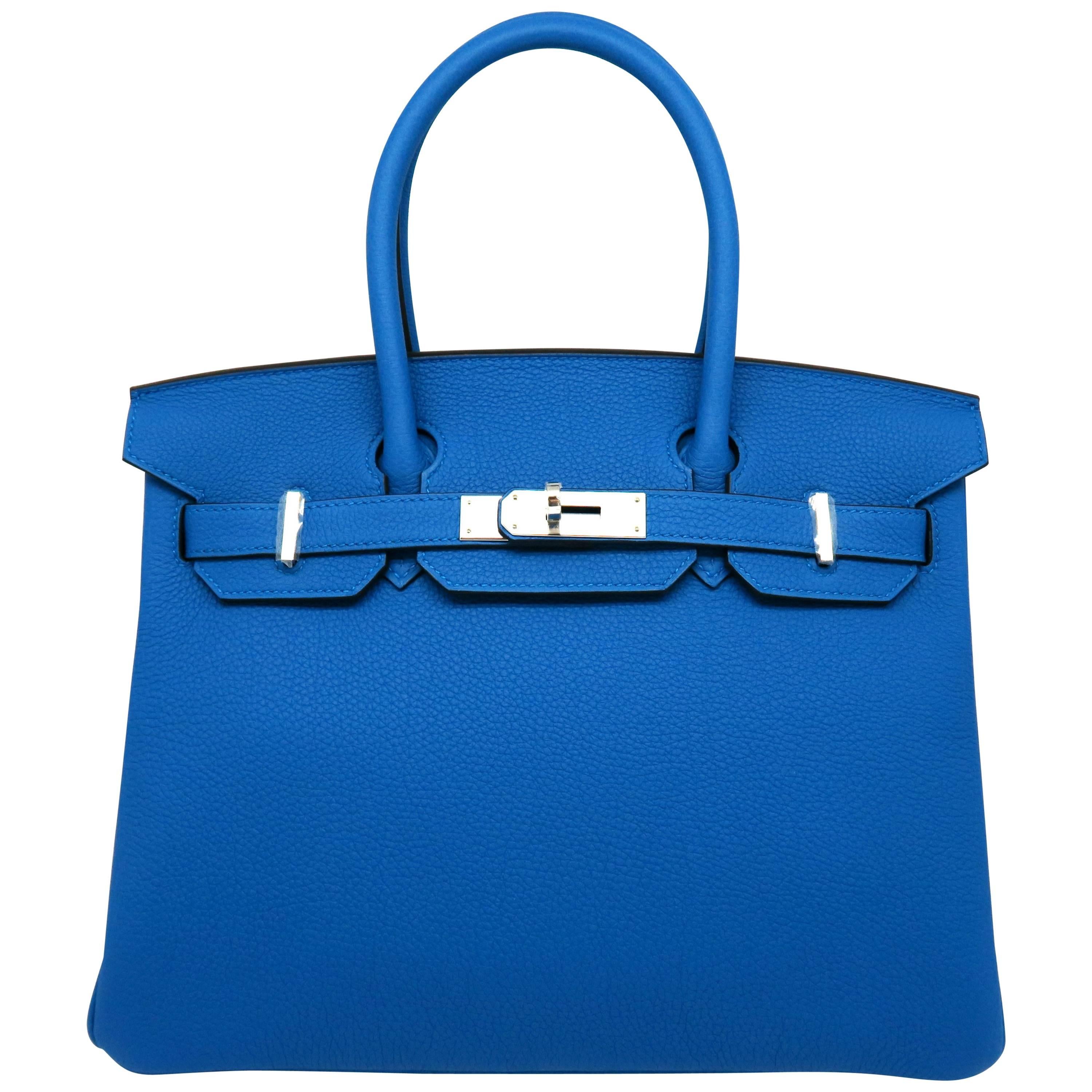 Hermes Birkin 30 Bleu Zanzibar Blue Togo Leather SHW Top Handle Bag