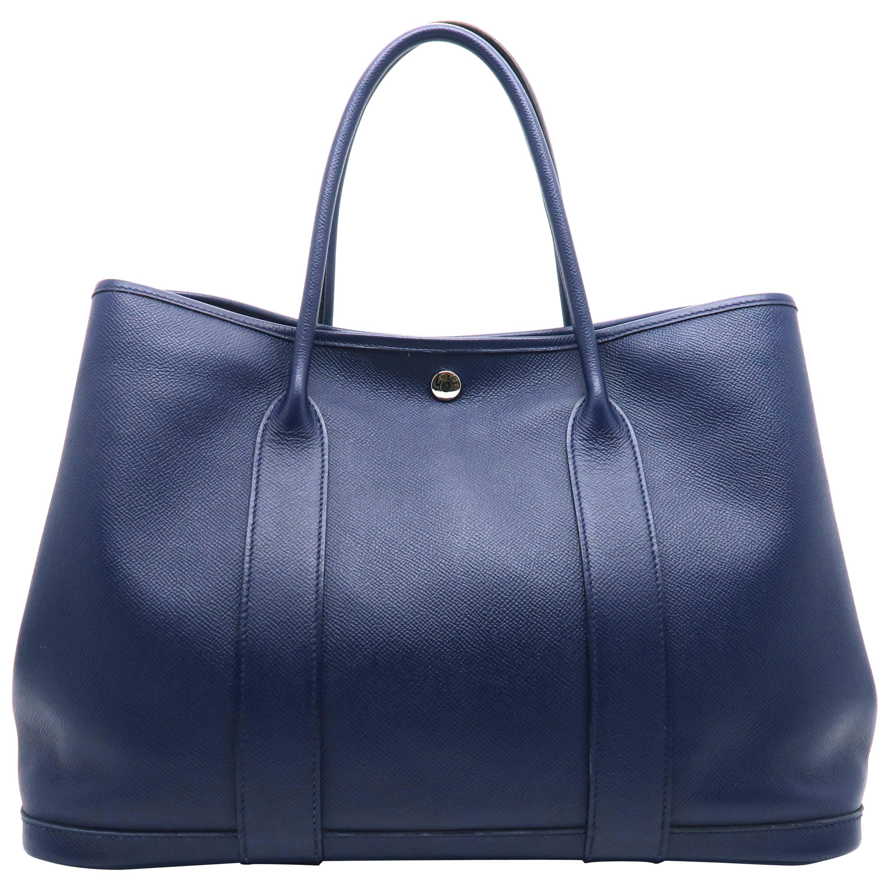 Hermes Garden party PM Bleu Saphir Blue Epsom Leather Tote Bag For Sale