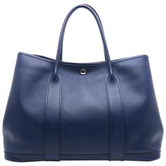 Hermes Garden party PM Bleu Saphir Blue Epsom Leather Tote Bag