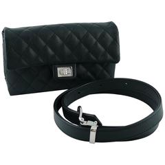 Chanel Uniform Black Quilted Grained Leather Waist-Belt Bag