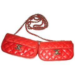 Chanel Crossbody Double Mini Classic - Red Lambskin Bag - Extremely Rare