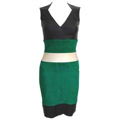 Jitrois Black Green Suede Leather Dress F36 UK 8  