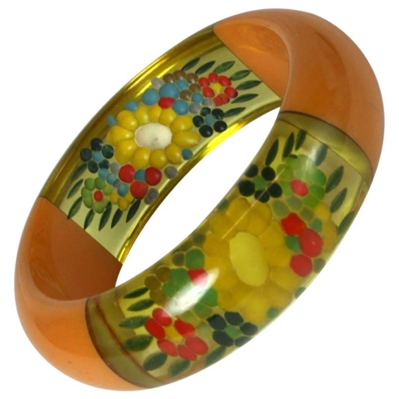 Rare and Unusual Reverse Carved Bakelite Bangle For Sale
