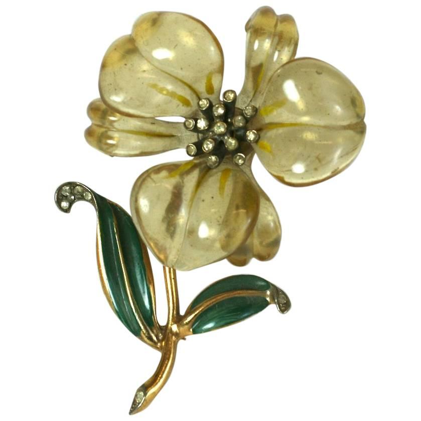 Art Deco Lucite Lily Brooch For Sale