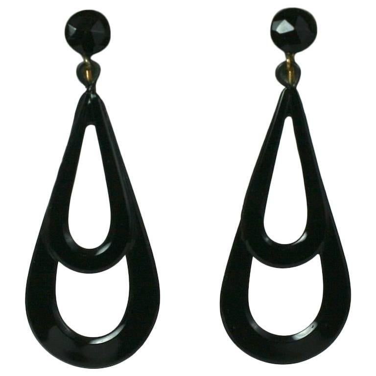 Victorian French Vauxhall Jet Drop Earrings For Sale