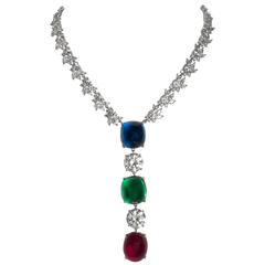 Magnificent Faux Diamond Sapphire Emerald Ruby Drop Necklace 11