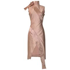 Alexander McQueen 2001 Voss Pink Midi Dress with Ribbon Wrap