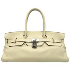 Hermes Shoulder Birkin Jaune Poussin Beige Clemence Leather Top Handle Bag