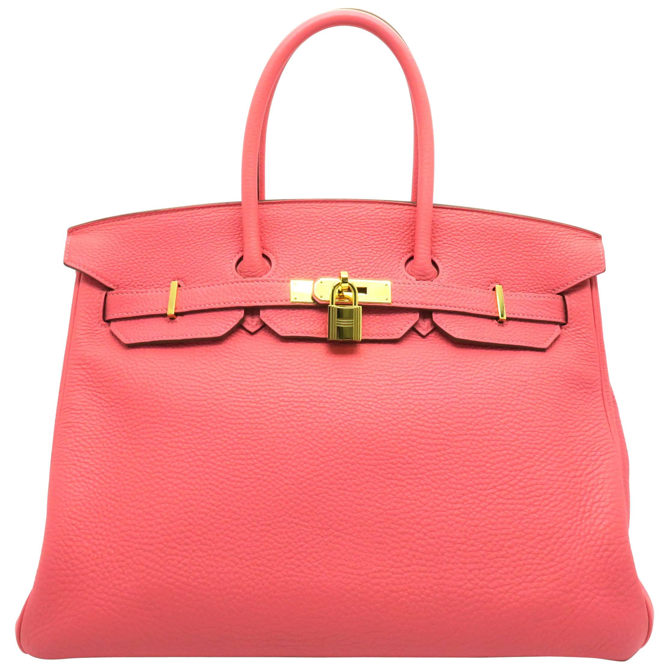 Hermes Birkin 35 Rouge Pivoinve Coral Togo Leather GHW Top Handle Bag