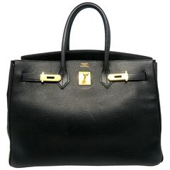 Hermes Birkin 35 Noir Black Ardennes Leather GHW Top Handle Bag