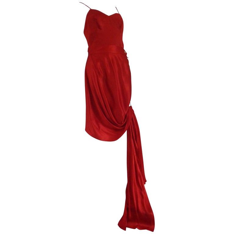 Rare Moschino Red Silk Top and skirt For Sale at 1stDibs
