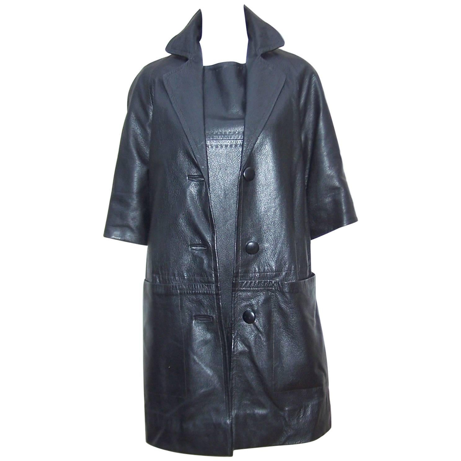 Mod 1960's Black Leather Dress & Jacket