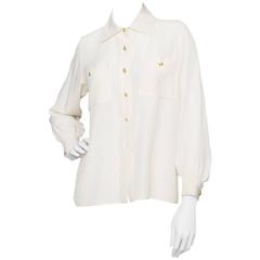 1970s Yves Saint Laurent Off-White Silk Shirt 1970s Yves Saint Laurent Off-White Silk Shirt