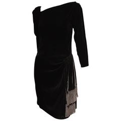 Rare 1990s Yves Saint Laurent Rive Gauche Edgy Black Velvet Waist Dress