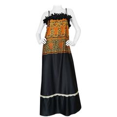1970s Zandra Rhodes Print & Black Dramatic Lingerie Dress 8
