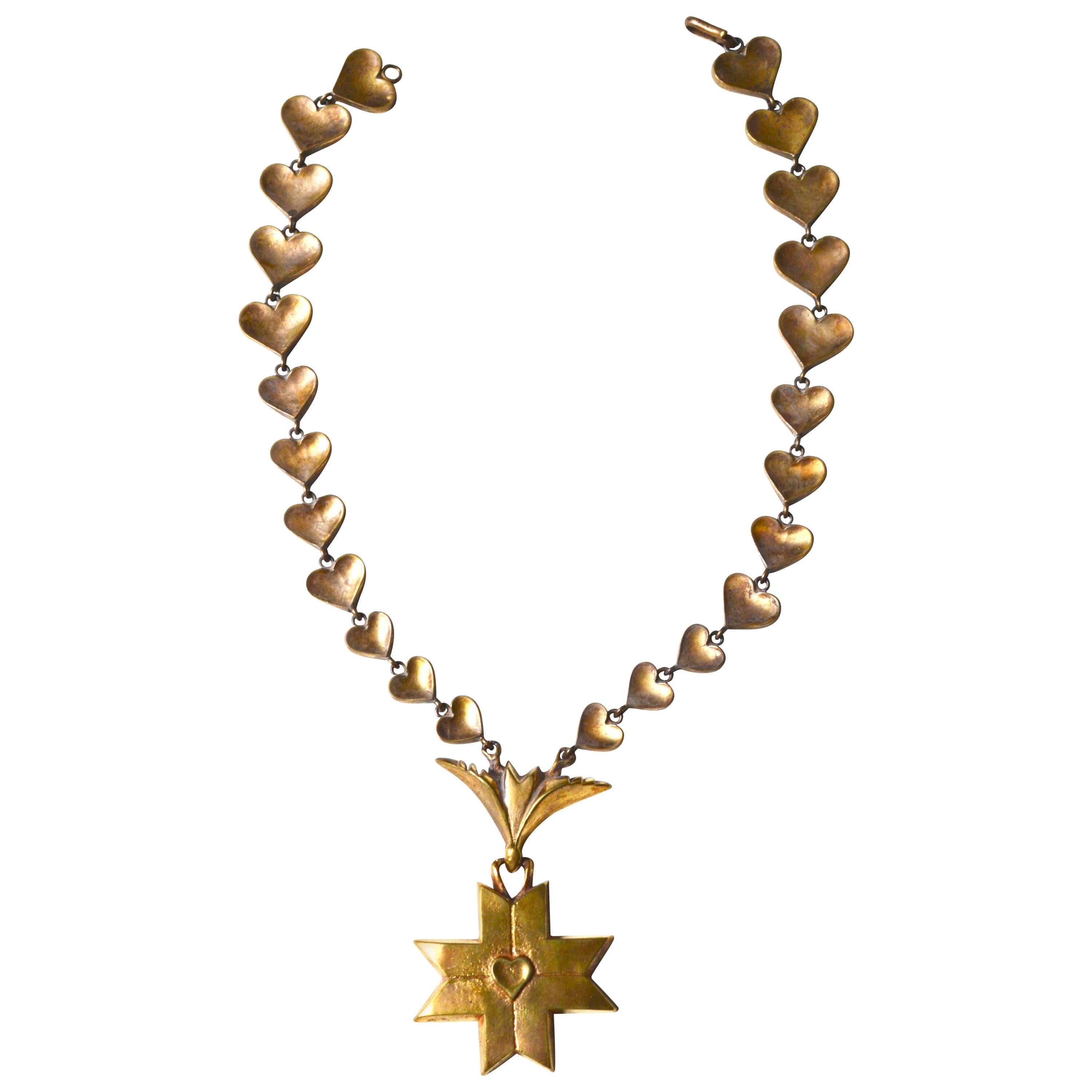 Rare Line Vautrin Gilt Heart Medallion Necklace  For Sale