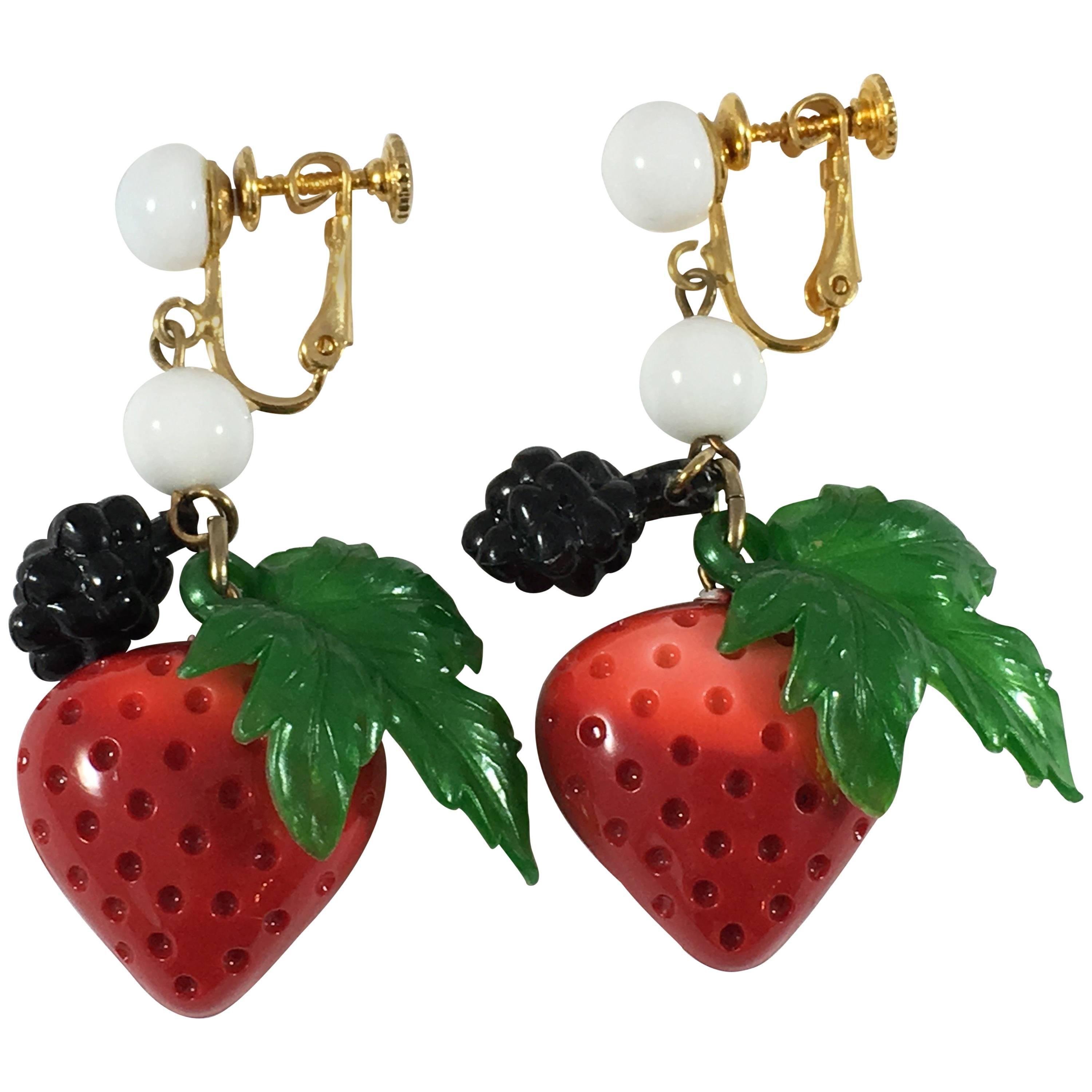 1970s Les Bernard Strawberry Berry Dangle Earrings