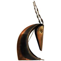 Vintage Rebajes Mid Century Anodized Copper Stylized Antelope Brooch Pin