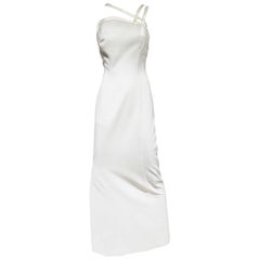1990s  Retro THIERRY MUGLER White Crepe Gown with Cut Out Shoulder 