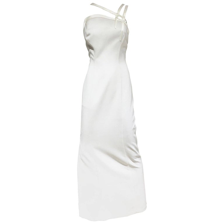1990s Vintage THIERRY MUGLER White Crepe Gown with Cut Out Shoulder at  1stDibs | thierry mugler white dress, white mugler dress, mugler dress white