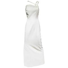 1990s Vintage THIERRY MUGLER White Crepe Gown with Cut Out Shoulder 4