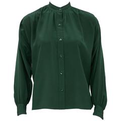 1980s Yves Saint Laurent/YSL Forest Green Silk Blouse 12