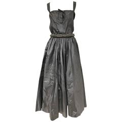 80s Laura Biagiotti pewter silk top and skirt set 5