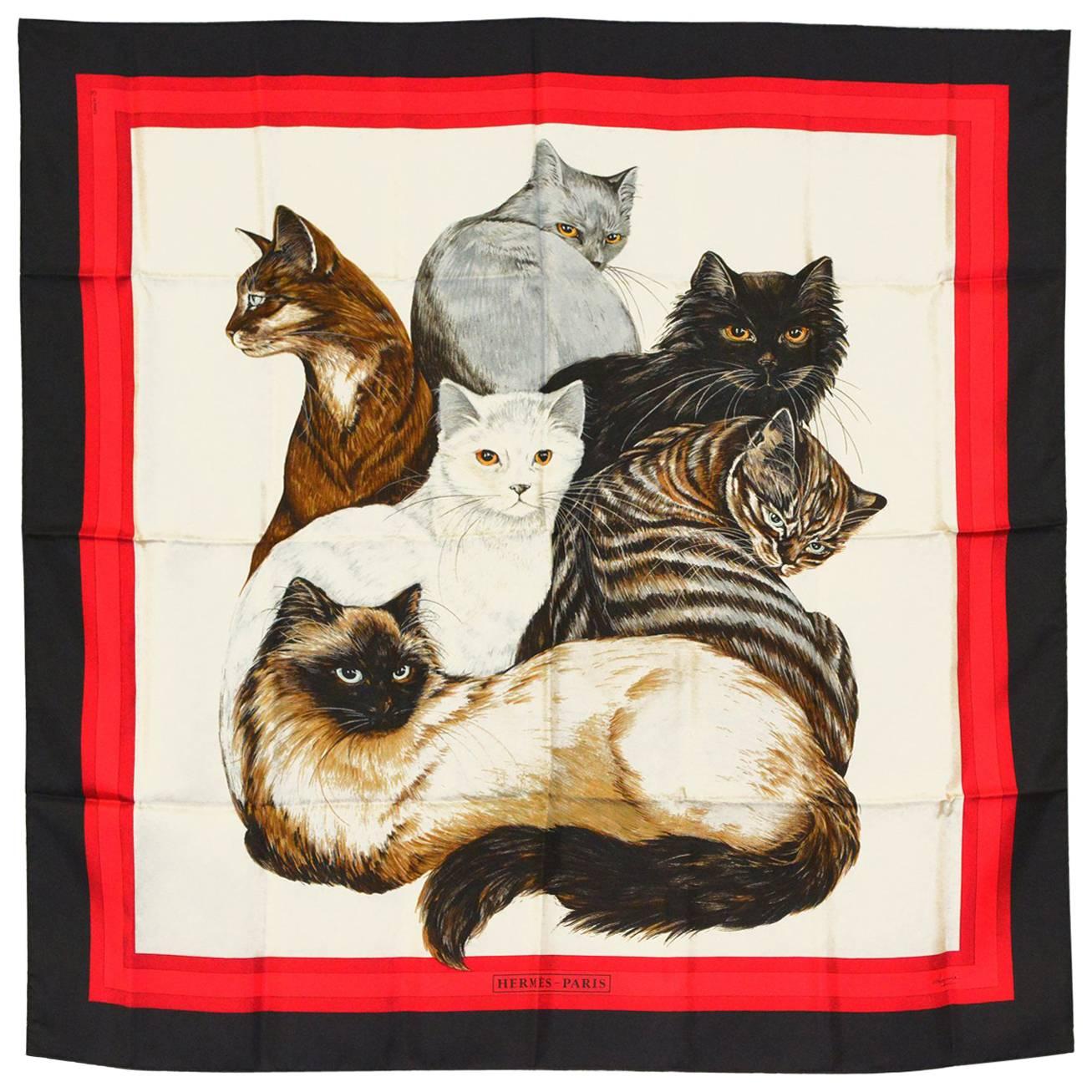 Rare Hermes Chat (Cat) Silk Scarf