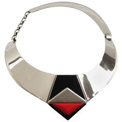 Fabrice Paris Signed Necklace Art Deco Revival Chrome, Enamel, Resin 11