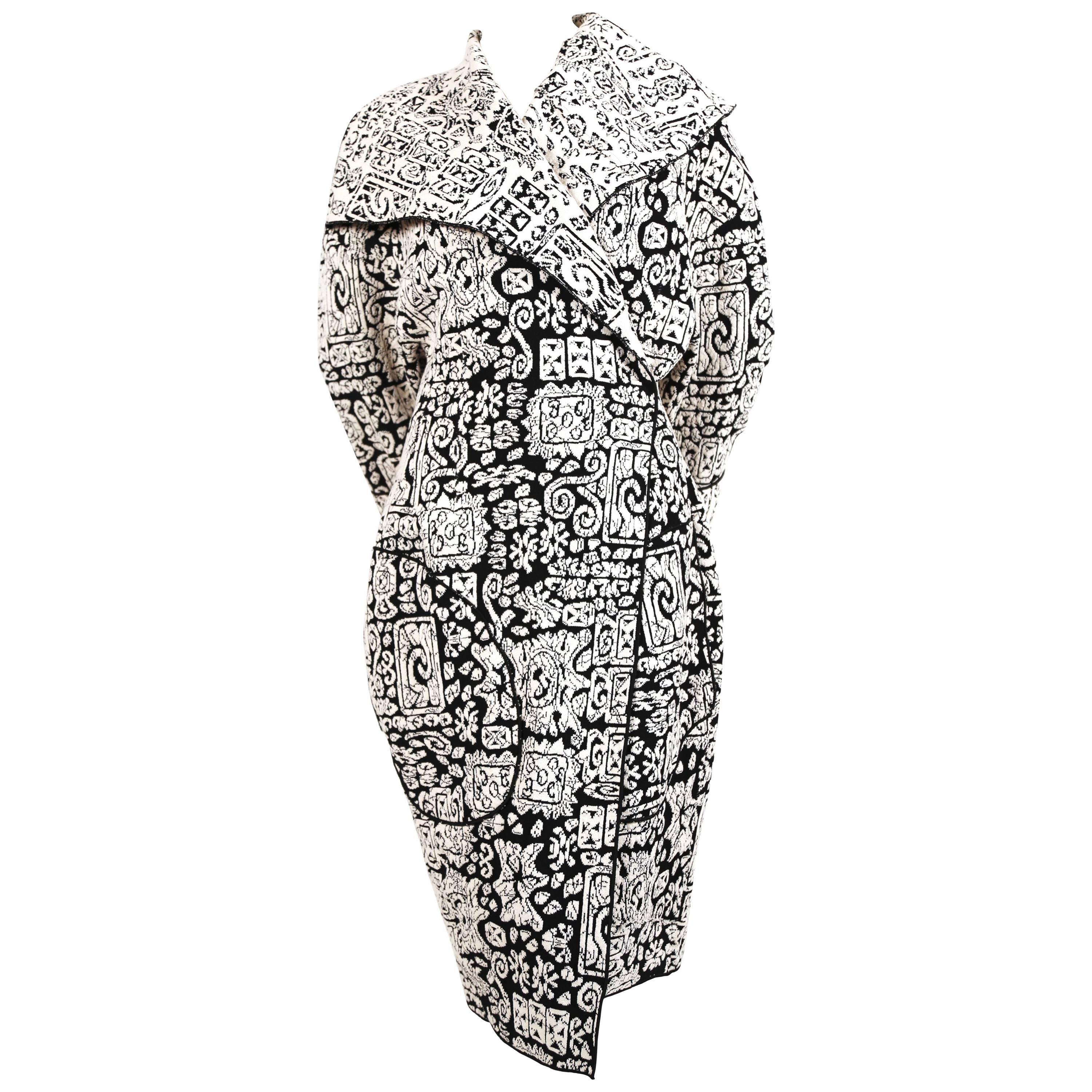 CELINE black and off-white oversized knit runway coat - 2014