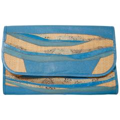 1980's CARLOS FALCHI blue patchwork convertible clutch made of reptile skins 4