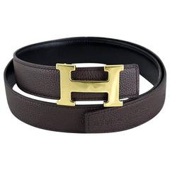 Hermes Belt Black Brown Reversible Constance Silver H Buckle 85cm