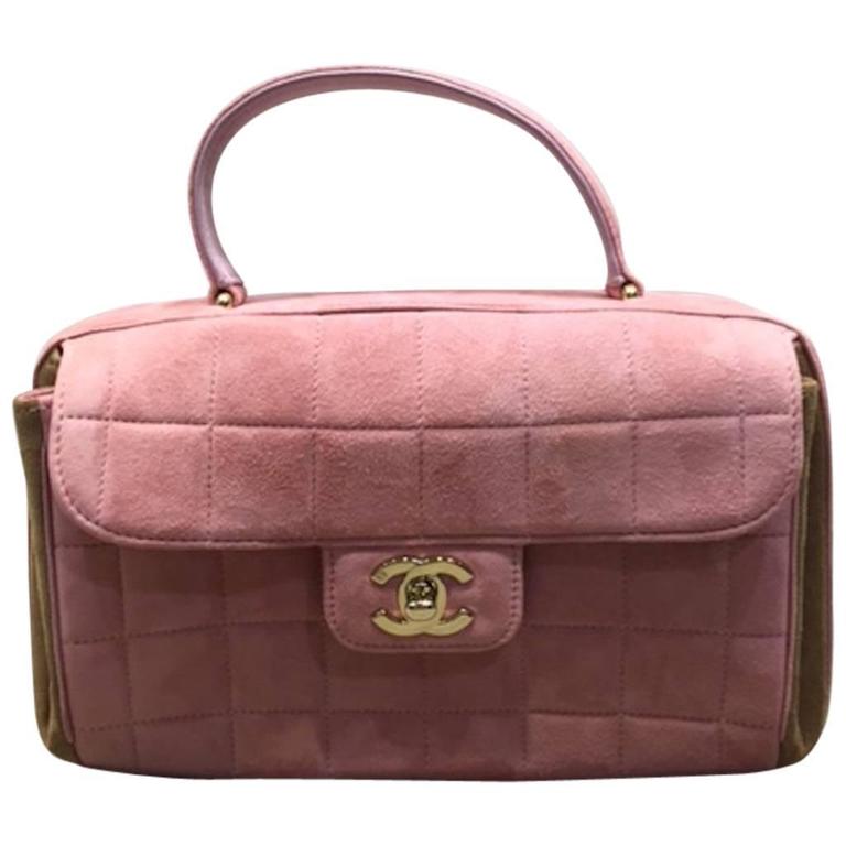 Chanel Pink Suede Quilted Handbag at 1stDibs