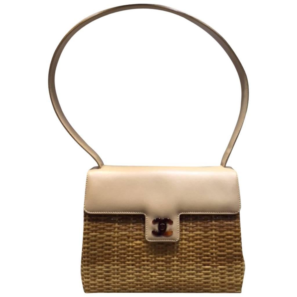Chanel Ivory Leather and Bamboo Bastet Flap Shoulder Bag 