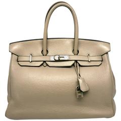 Hermes Birkin 35 Glycine Gray Clemence Leather SHW Top Handle Bag