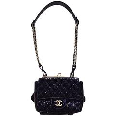 Chanel Black Patent and Lace Double Sided Bag with Strap