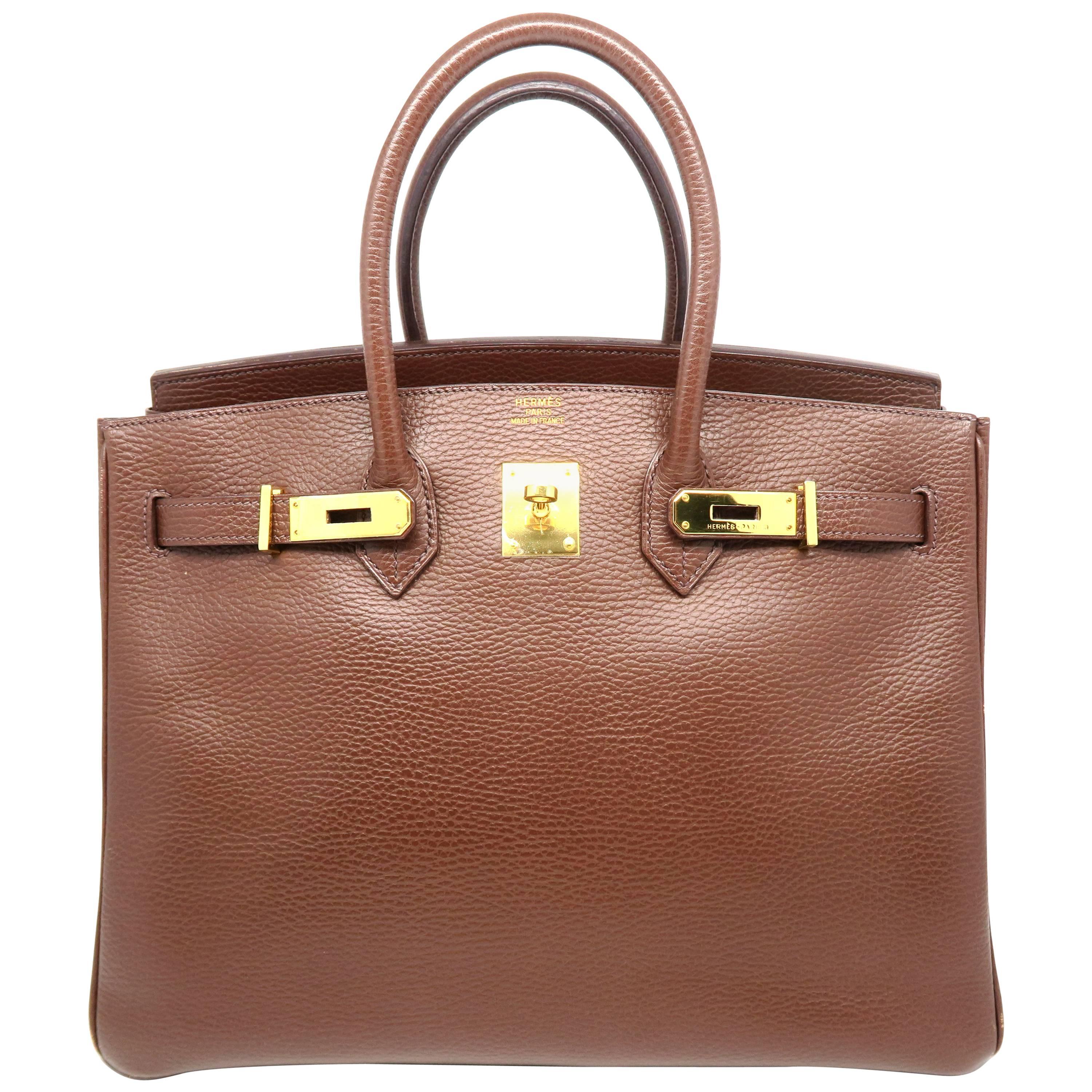 Hermes Birkin 35 Chocolat Brown Ardennes Leather GHW Top Handle Bag For Sale