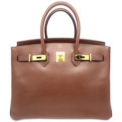 Hermes Birkin 35 Chocolat Brown Ardennes Leather GHW Top Handle Bag
