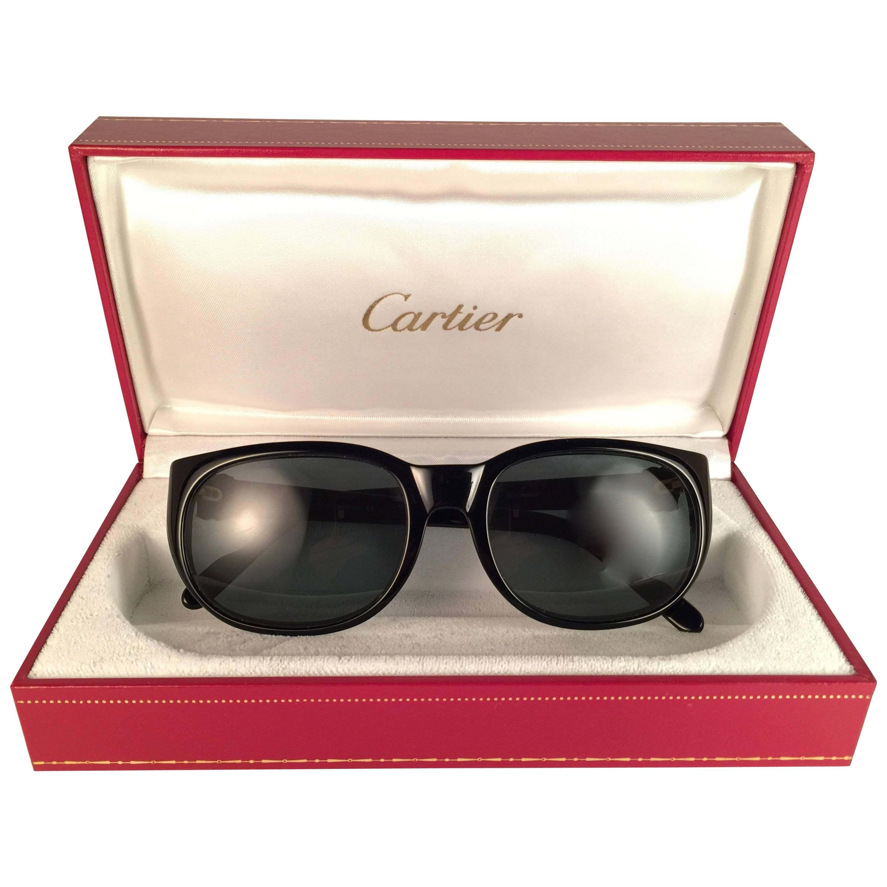 New Vintage Cartier Trinity Black 18k Gold Plated Accents France 1990 sunglasses