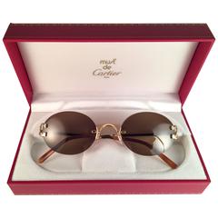 New Vintage Cartier Scala 45mm Gold Rimless Brown Lens Case France Sunglasses 5