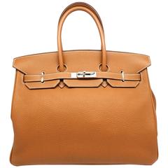 Hermes Birkin 35 Gold Brown Togo Leather SHW Top Handle Bag