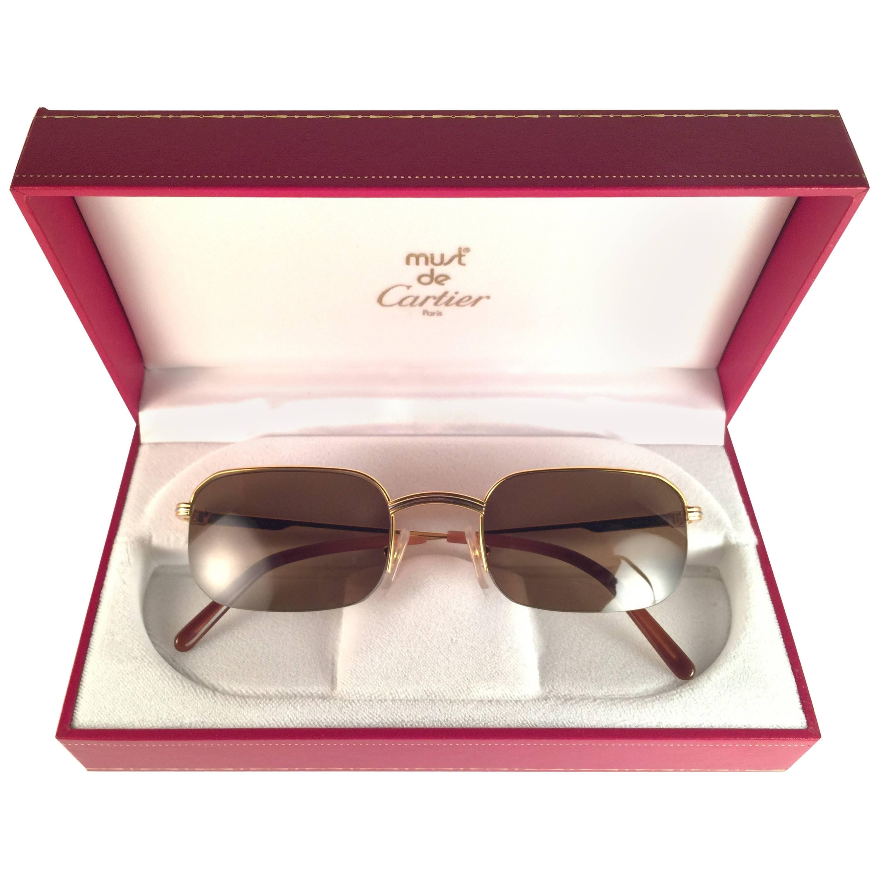 New Vintage Cartier Broadway Gold Plated Half Frame France 1990 Sunglasses