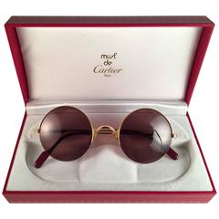 New Cartier Mayfair Round Half Frame Gold 47mm Brown Lens France Sunglasses 11