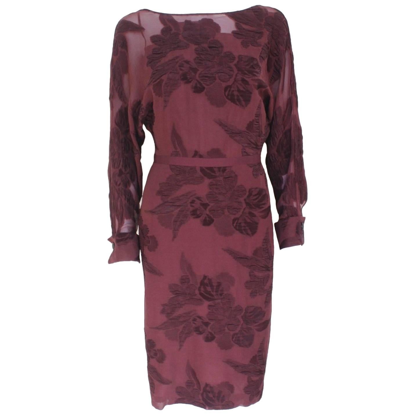 Gucci A/W 2012 Catwalk Burgundy Floral Sheer Dress It 38 UK 6