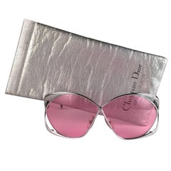 New Retro Christian Dior 2056 75 Butterfly Silver Metal Pink Lenses Sunglasses