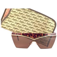 New Vintage Yves Saint Laurent 6506 Tortoise & Gold Mask Shield 1980 Sunglasses 12