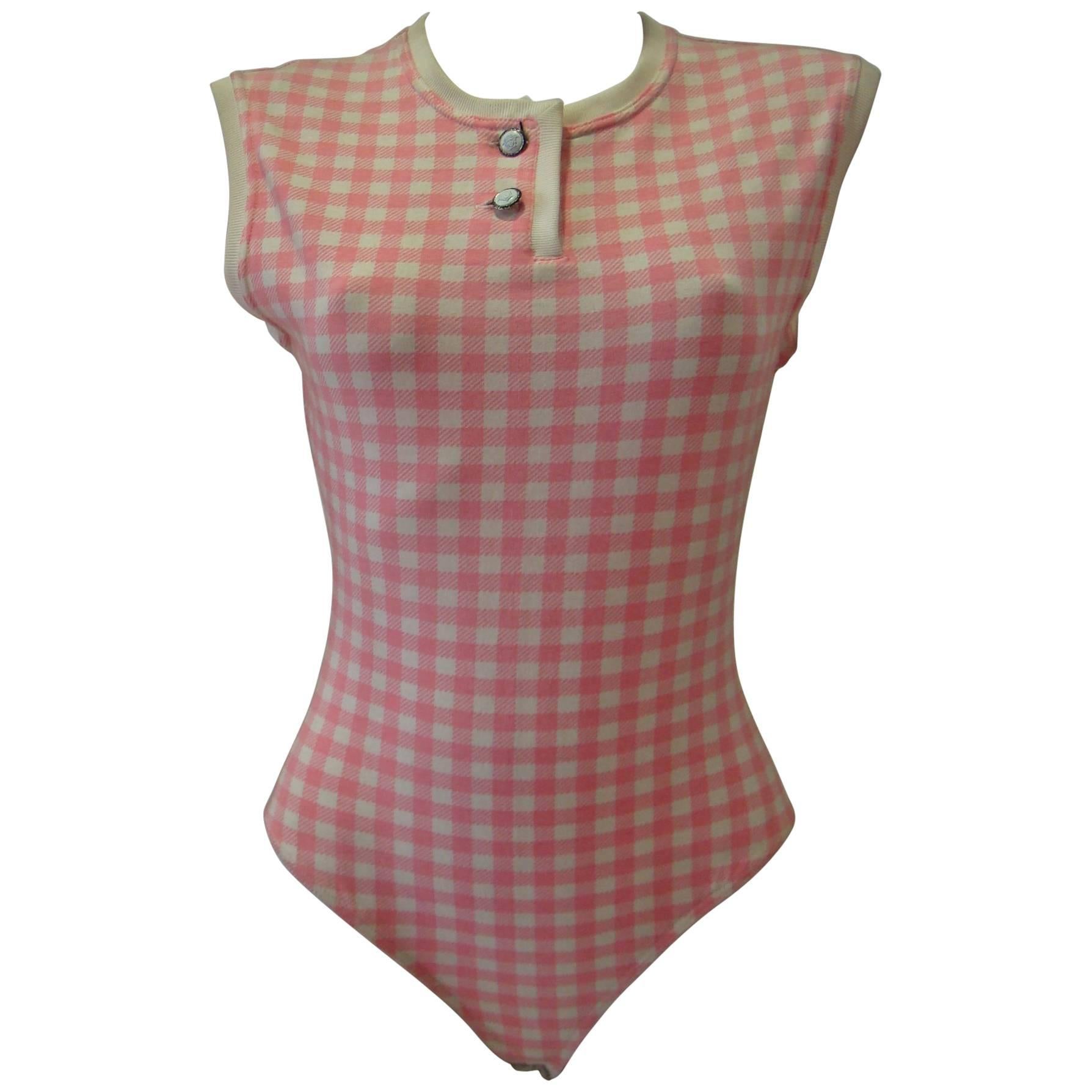 Gianni Versace Couture Checked Stretch Bodysuit  For Sale