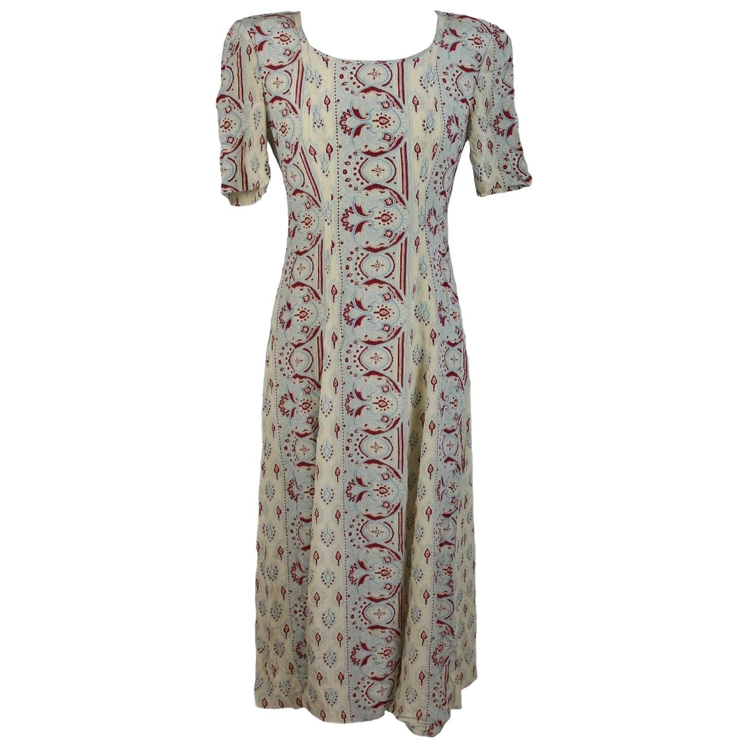 Giorgio Armani Tunic Beige Silk Italian Floral Cocktail Dress, 1980 For Sale