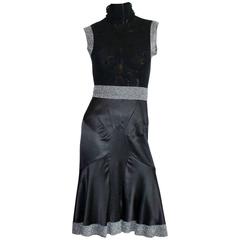 Dolce & Gabbana Gunmetal Tulle Silk Dress with Stand Up Collar 11