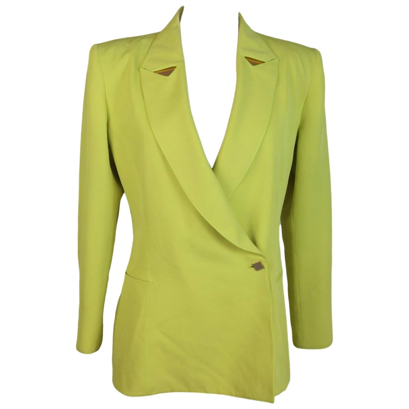 1980s Claude Montana yellow cotton blazer jacket For Sale
